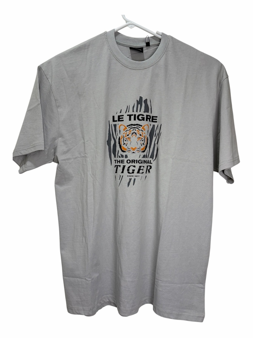 NWT Le Tigre Mens XL Grey Cotton Original Tiger Graphic T-Shirt Short Sleeve